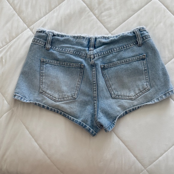 Light Blue Lace-Up Denim Shorts - Women's - Picture 2 of 2